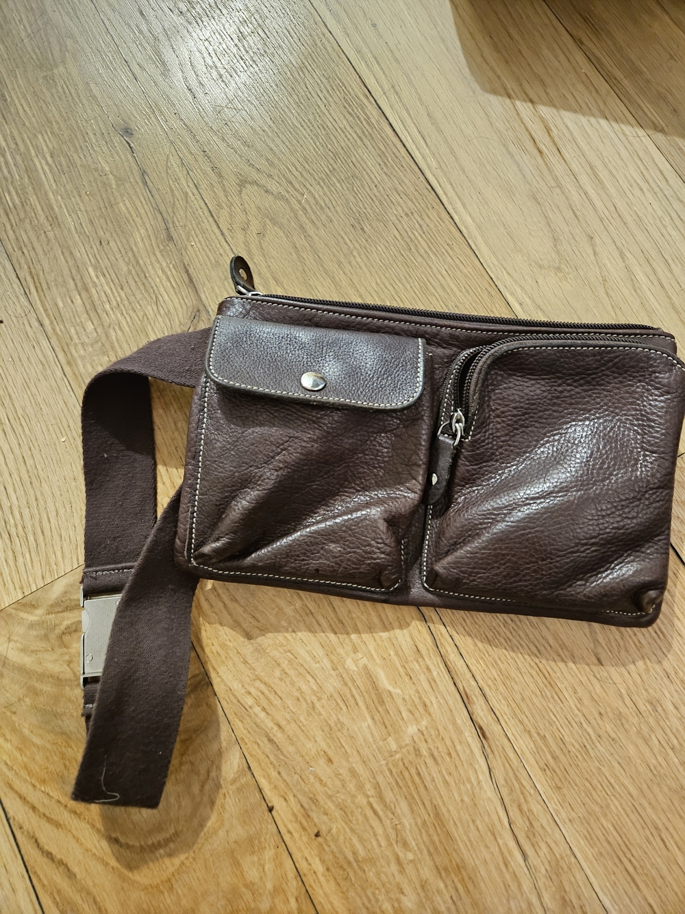 Roots Leather Waist Pouch Belt Bag - Brown